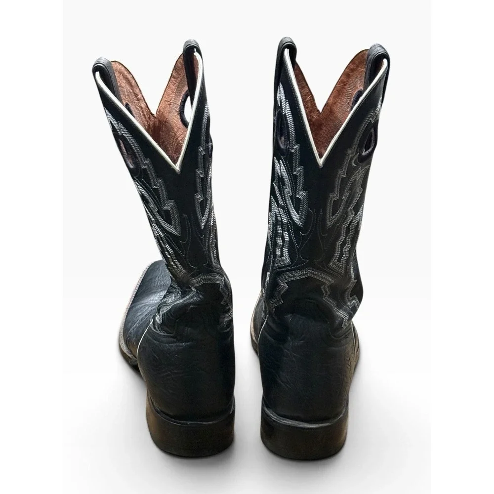 Rocky Cowboy Western Boots Mens 11 M Black Leather Square Toe Embroidered 5021